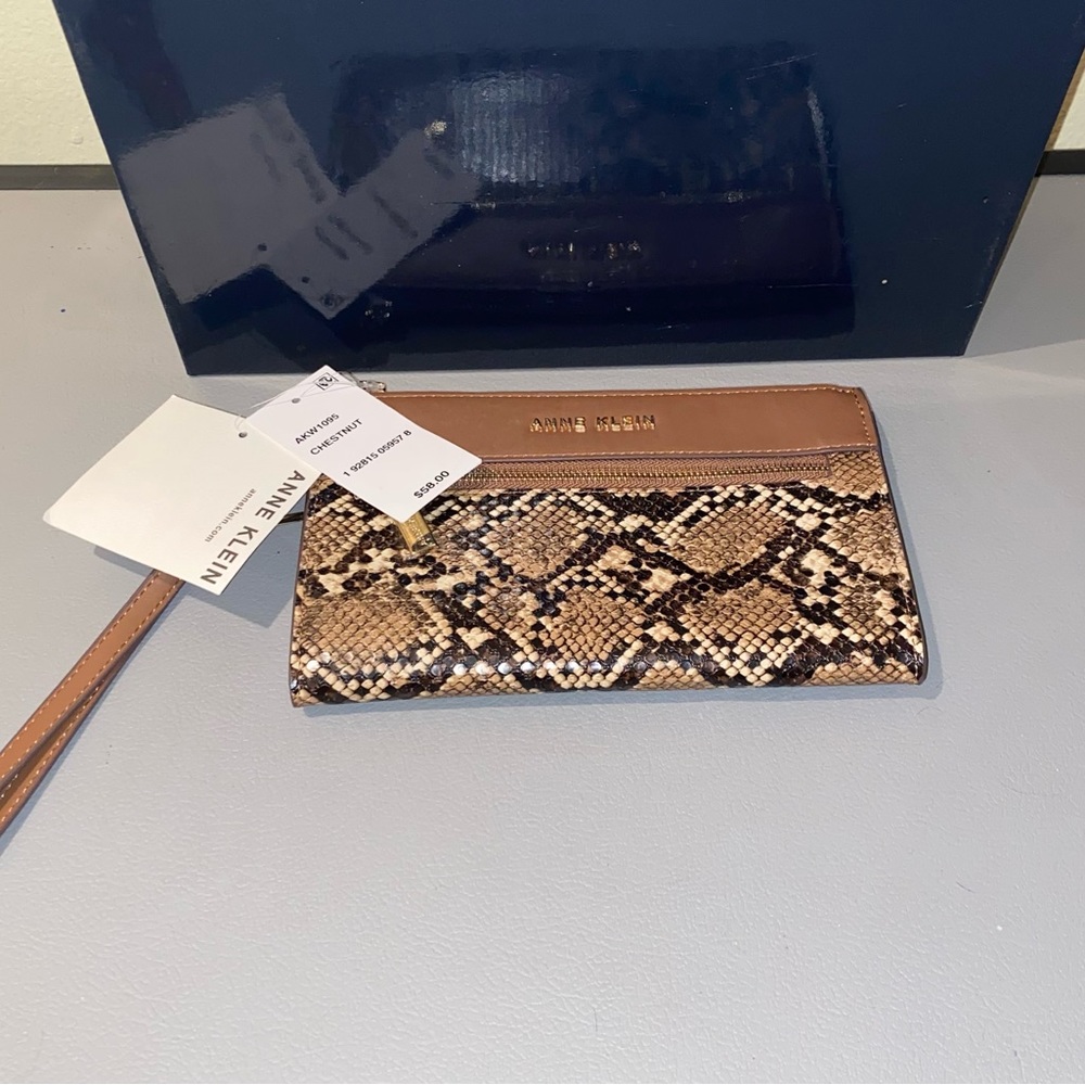 Anne Klein Wallet Wristlet, Color: Chestnut Brown, Faux Snake Skin Design - Picture 12 of 12